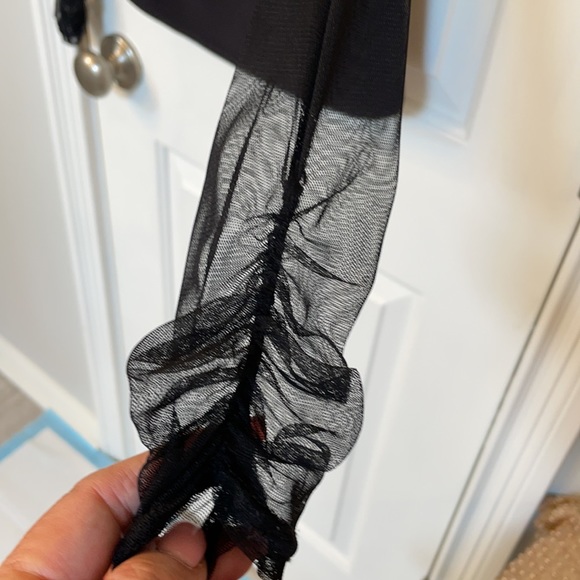 Joseph Ribkoff Unique Black Top w/ Mesh Sleeves - Picture 5 of 7